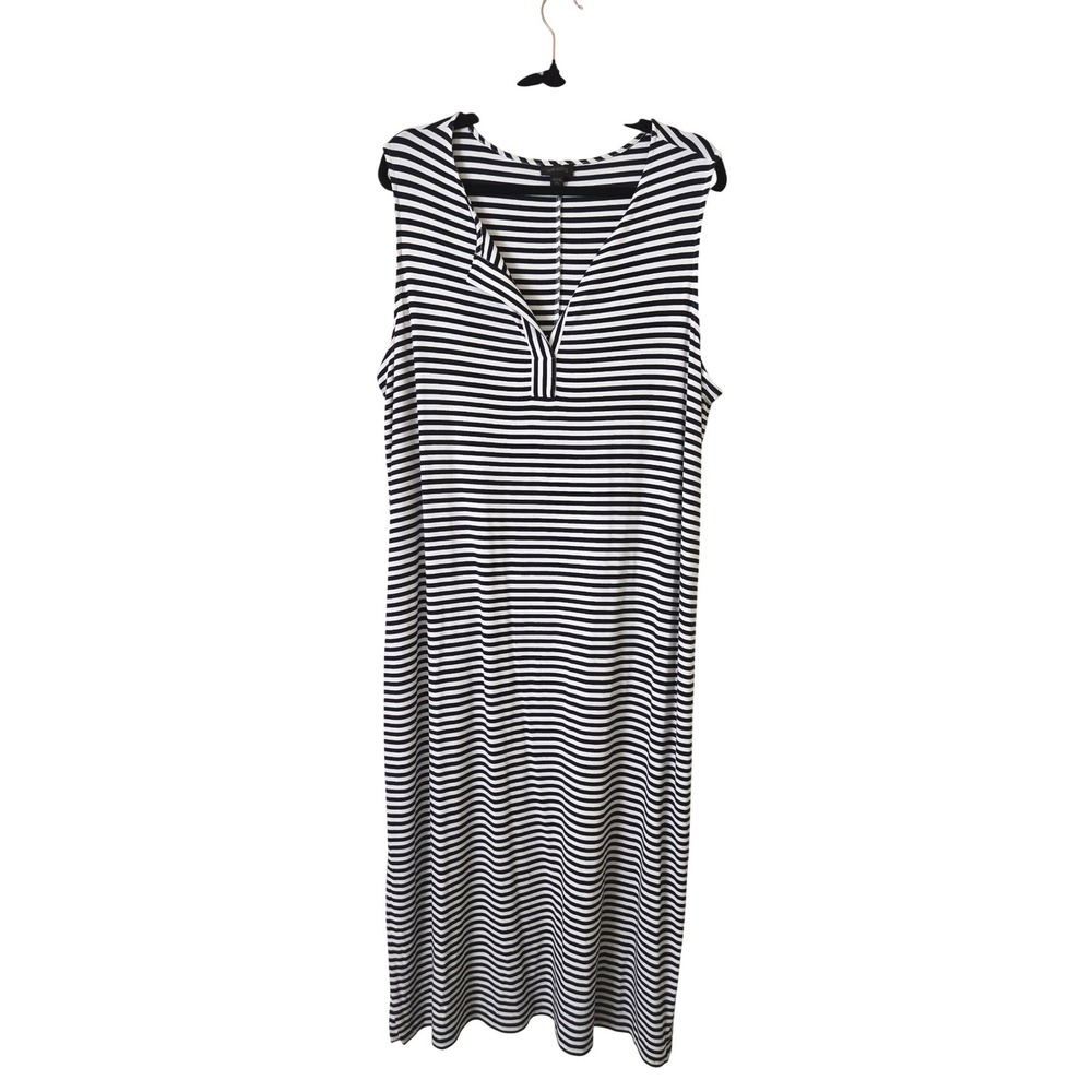J. Jill Womens XL Petite Maxi Dress Navy White Striped Sleeveless V-Neck Stretch